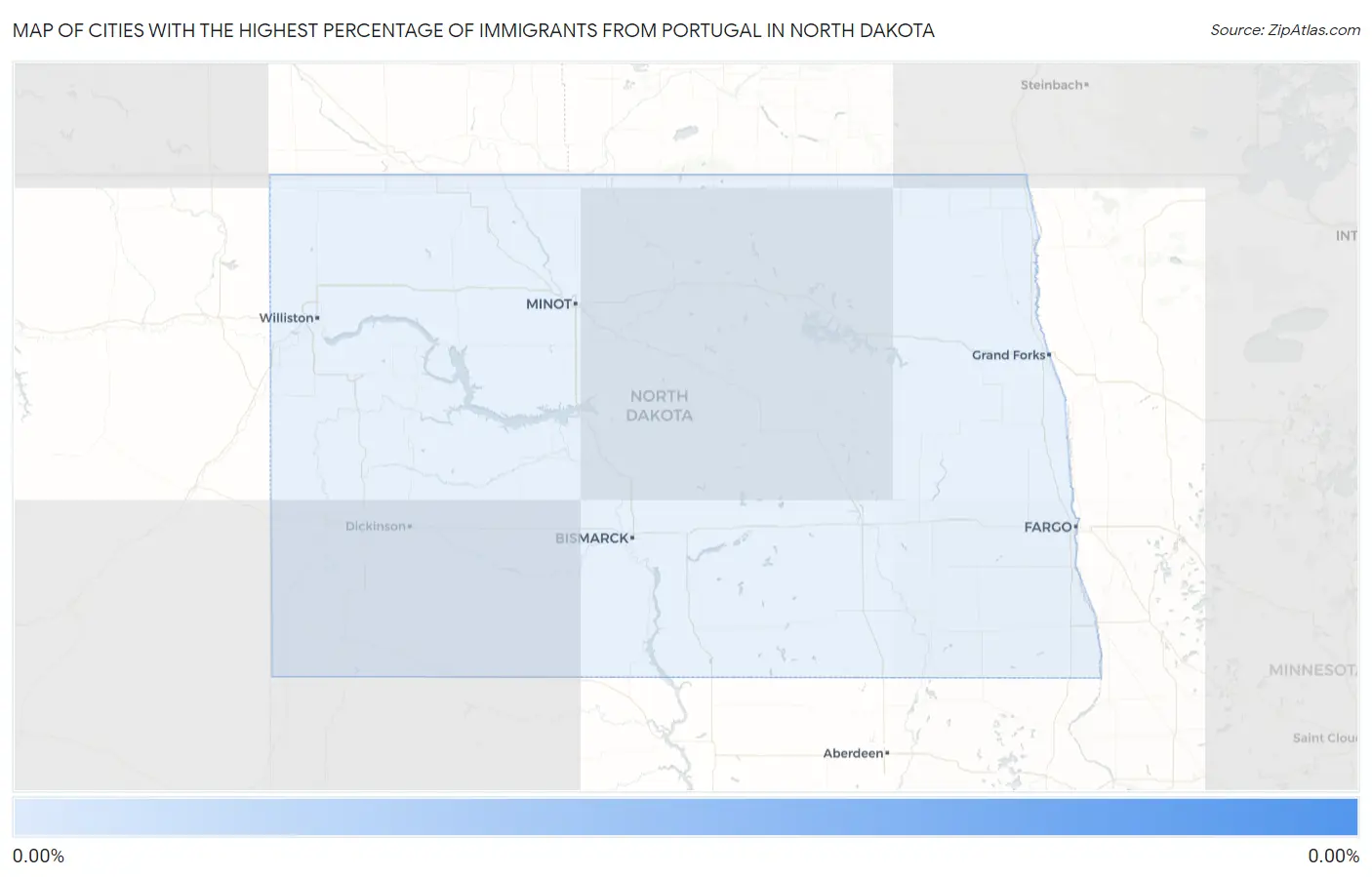 Cities with the Highest Percentage of Immigrants from Portugal in North Dakota Map