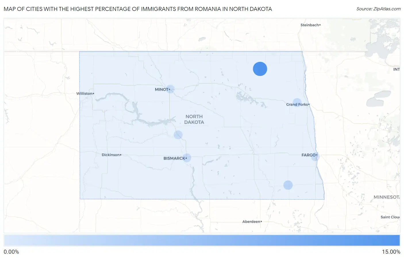 Cities with the Highest Percentage of Immigrants from Romania in North Dakota Map