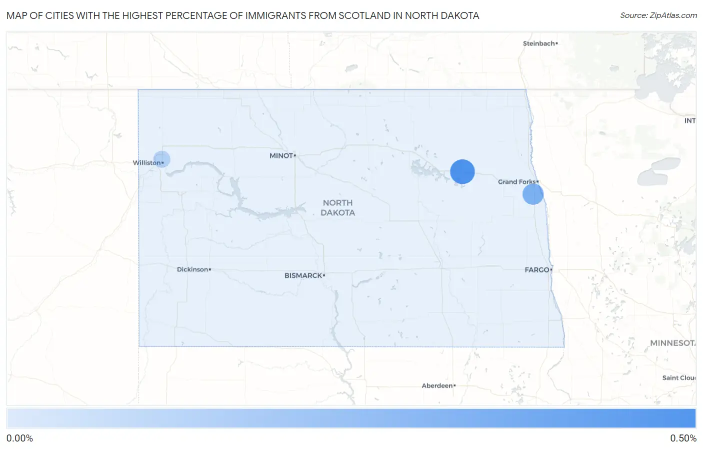Cities with the Highest Percentage of Immigrants from Scotland in North Dakota Map