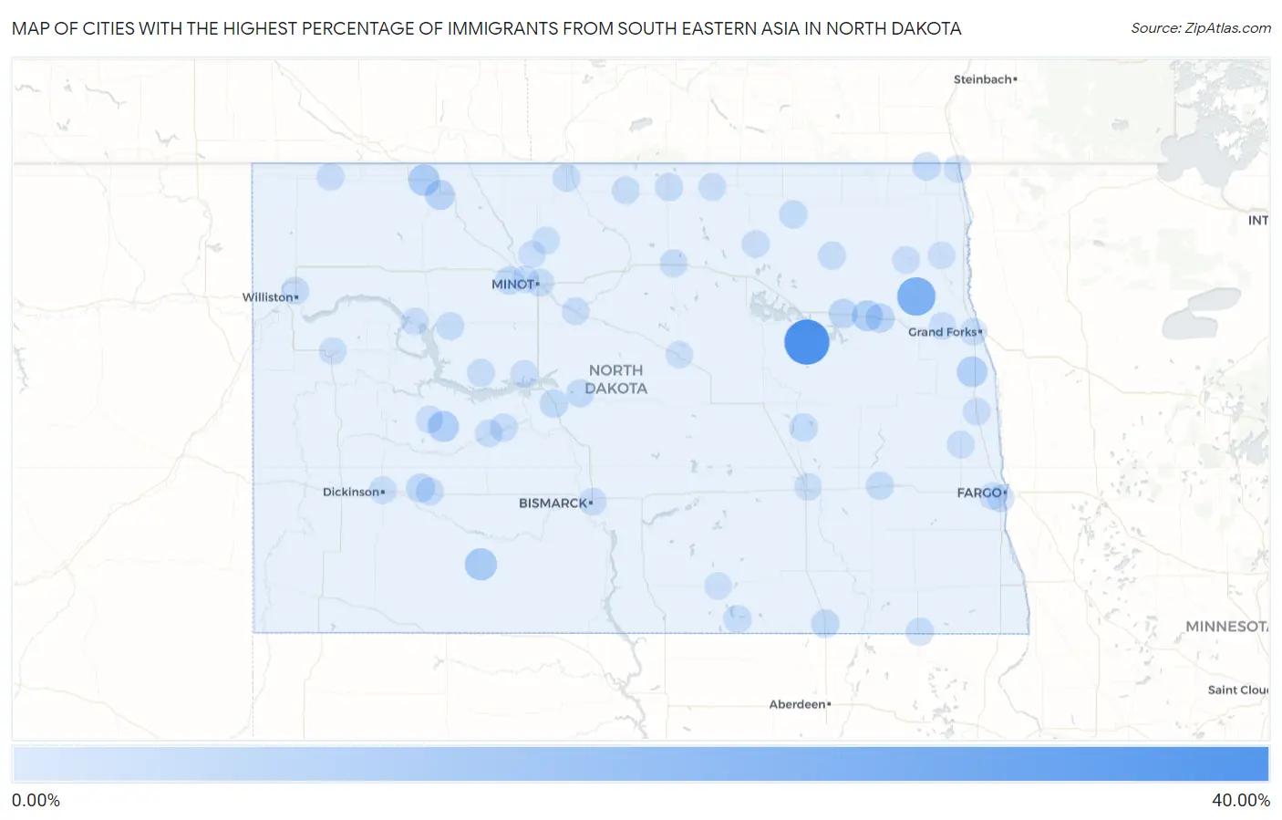 Cities with the Highest Percentage of Immigrants from South Eastern Asia in North Dakota Map