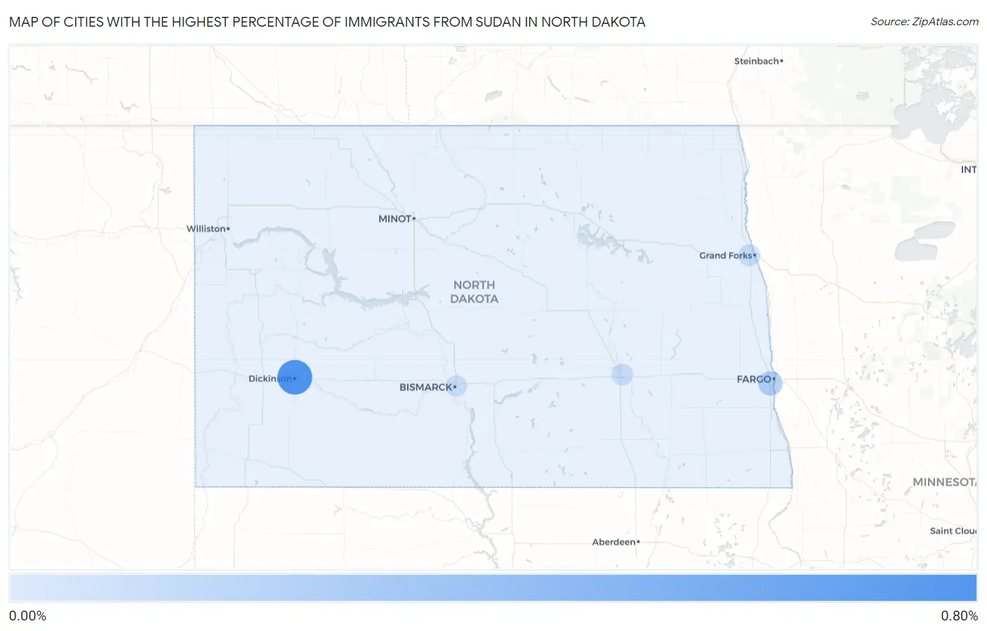 Cities with the Highest Percentage of Immigrants from Sudan in North Dakota Map