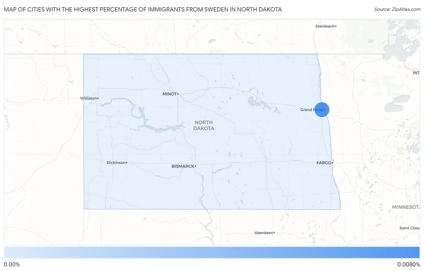 Cities with the Highest Percentage of Immigrants from Sweden in North Dakota Map