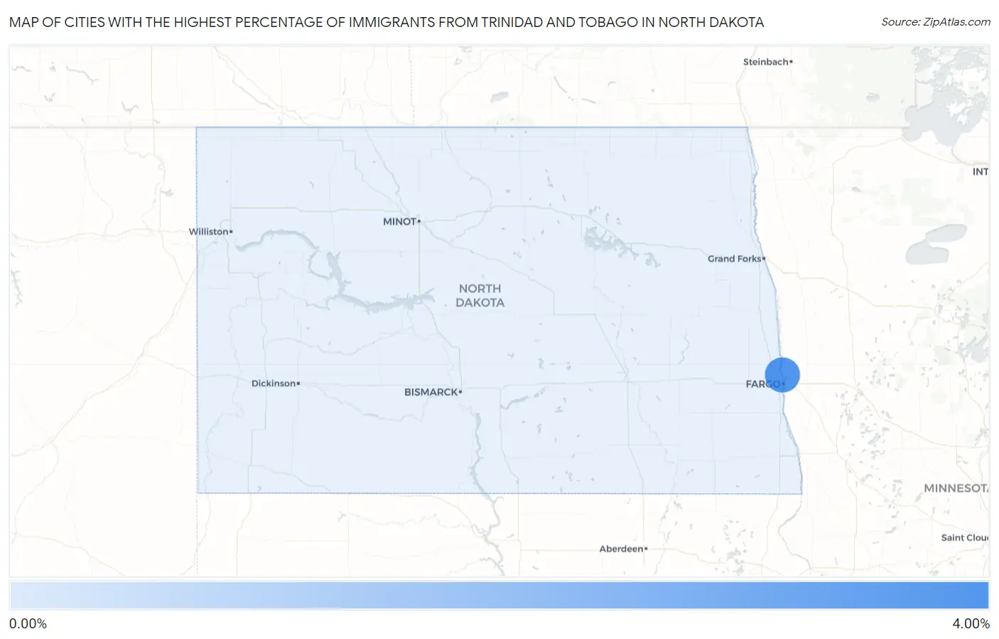 Cities with the Highest Percentage of Immigrants from Trinidad and Tobago in North Dakota Map