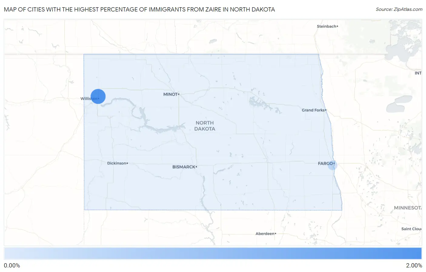 Cities with the Highest Percentage of Immigrants from Zaire in North Dakota Map