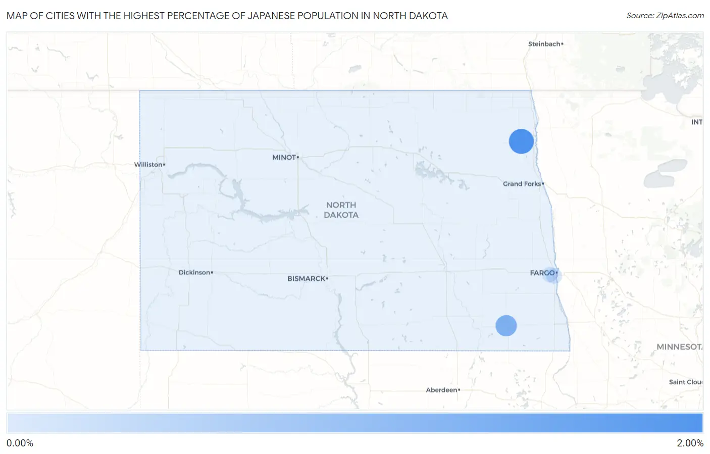 Cities with the Highest Percentage of Japanese Population in North Dakota Map