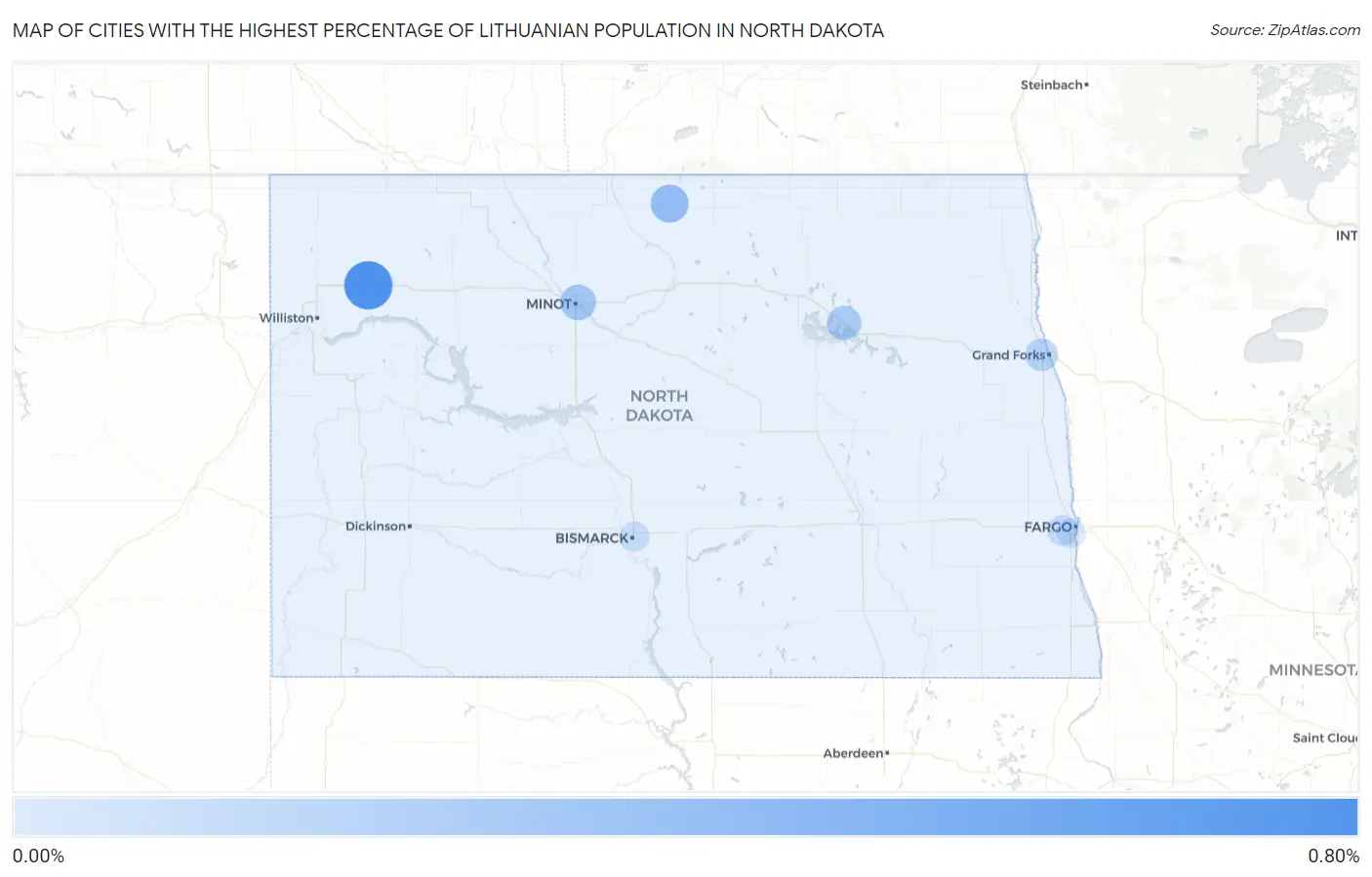 Cities with the Highest Percentage of Lithuanian Population in North Dakota Map