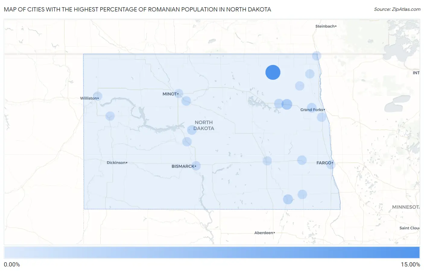 Cities with the Highest Percentage of Romanian Population in North Dakota Map