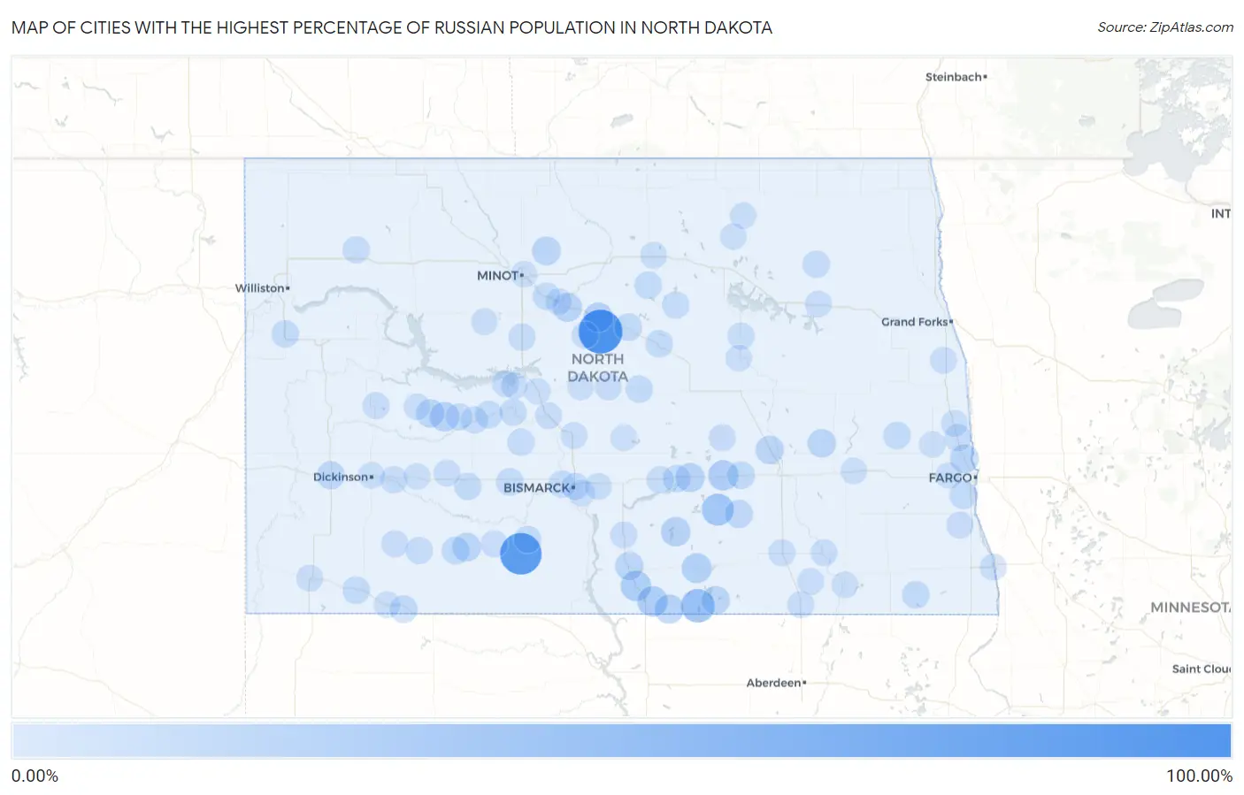 Cities with the Highest Percentage of Russian Population in North Dakota Map