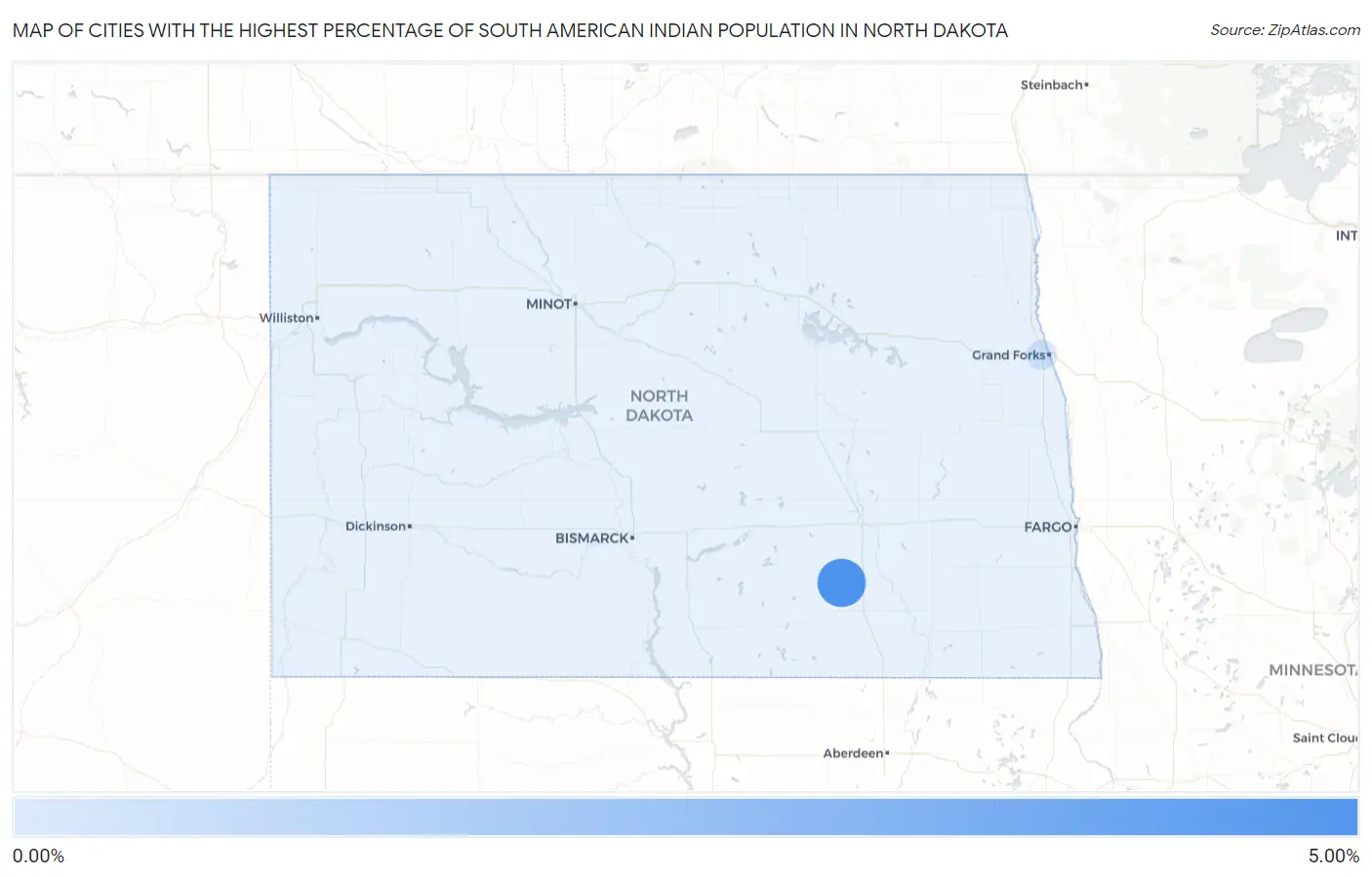 Cities with the Highest Percentage of South American Indian Population in North Dakota Map