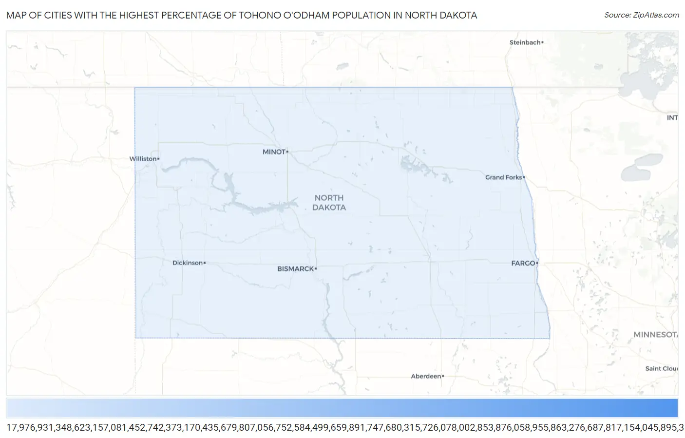 Cities with the Highest Percentage of Tohono O'Odham Population in North Dakota Map