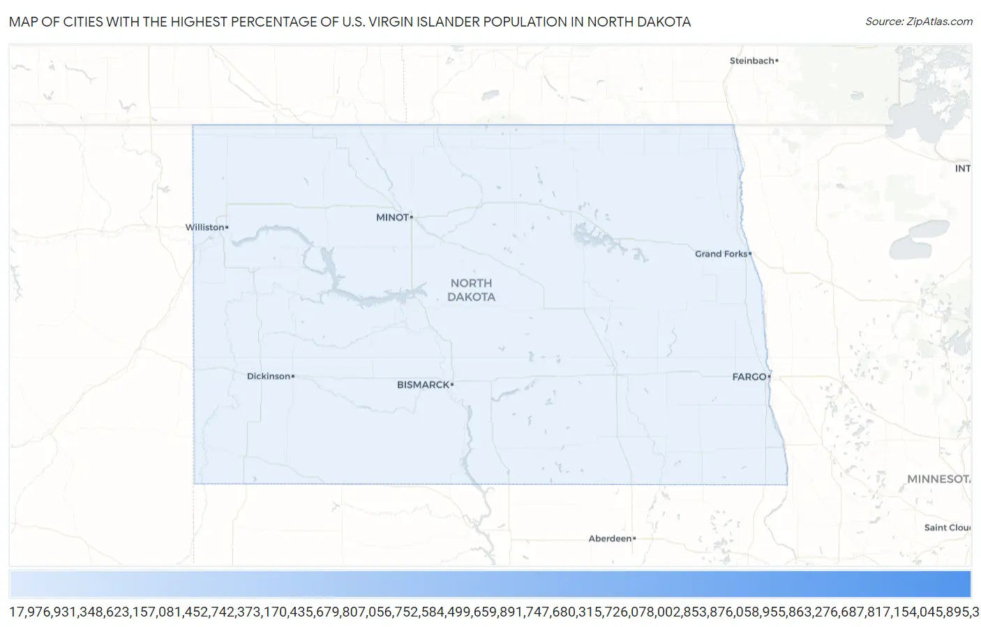 Cities with the Highest Percentage of U.S. Virgin Islander Population in North Dakota Map