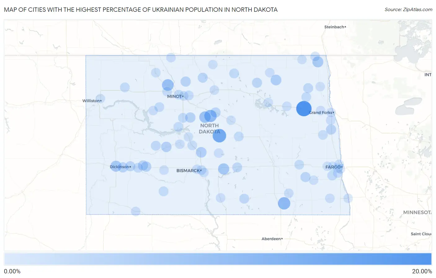 Cities with the Highest Percentage of Ukrainian Population in North Dakota Map