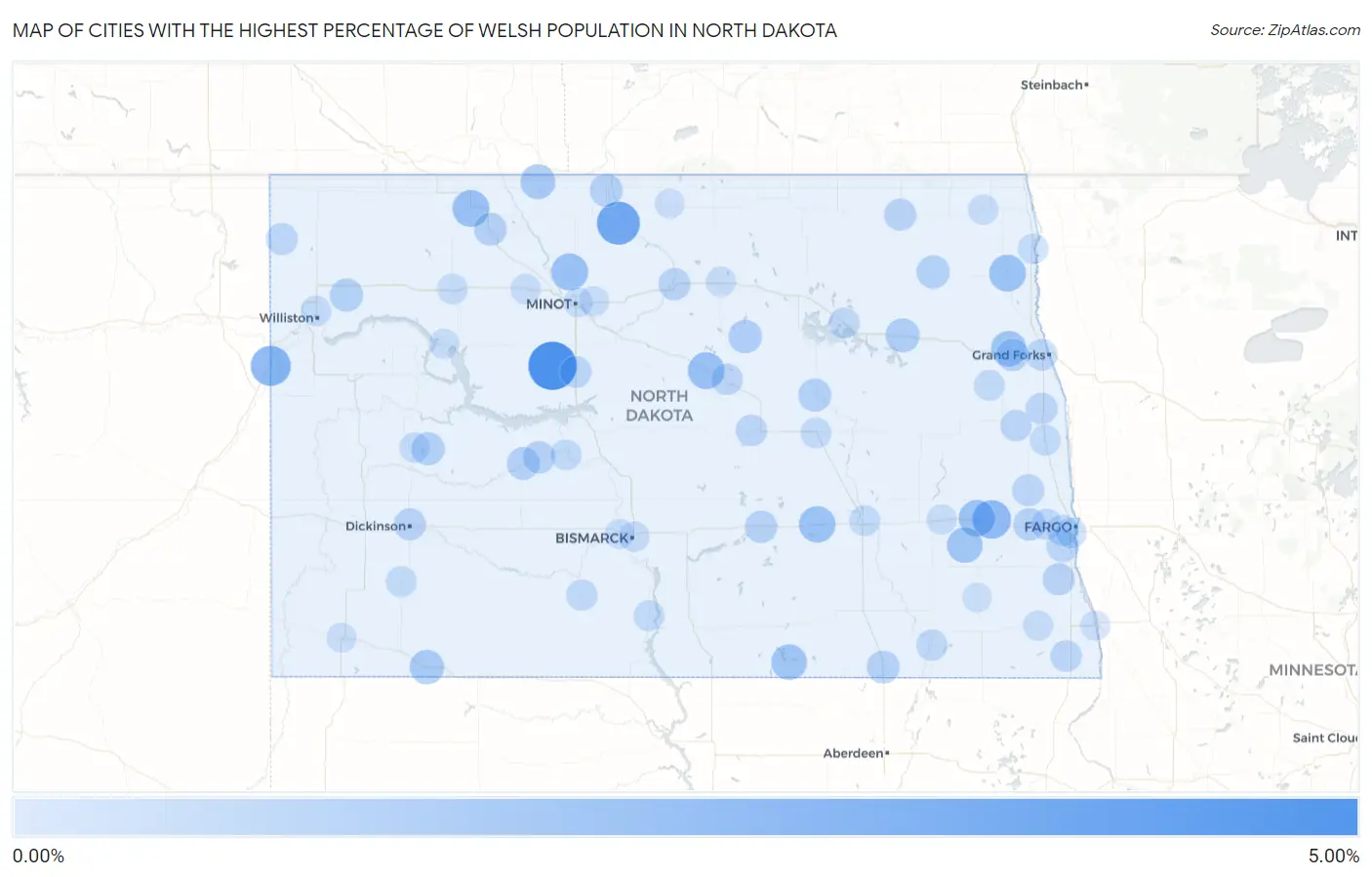 Cities with the Highest Percentage of Welsh Population in North Dakota Map