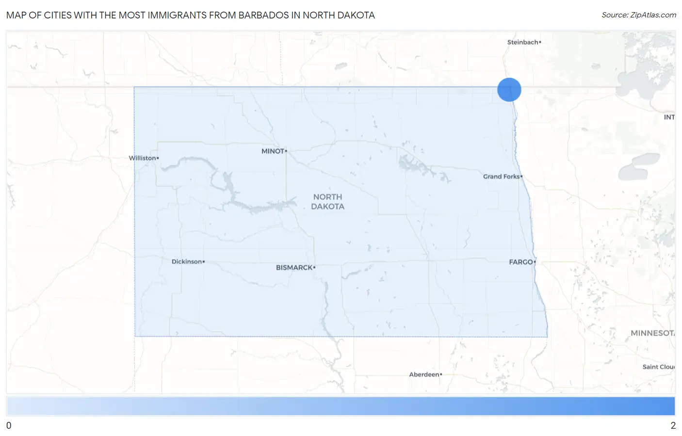 Cities with the Most Immigrants from Barbados in North Dakota Map