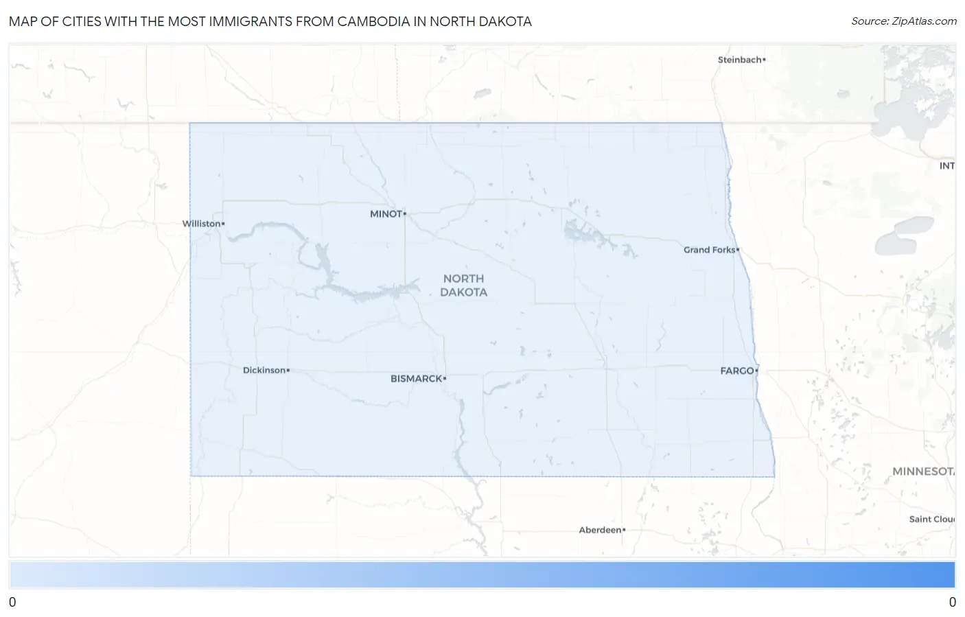 Cities with the Most Immigrants from Cambodia in North Dakota Map
