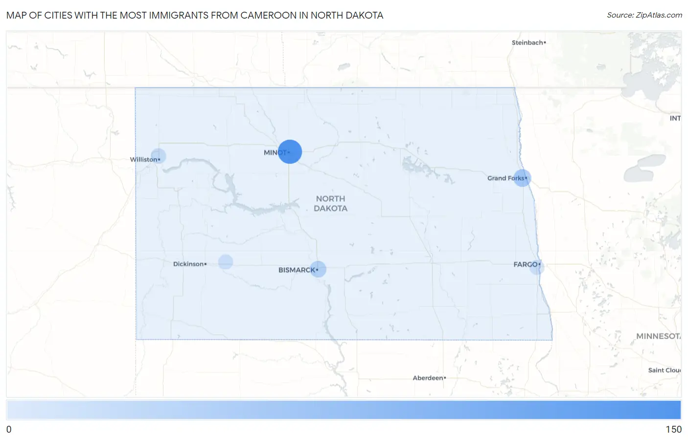 Cities with the Most Immigrants from Cameroon in North Dakota Map