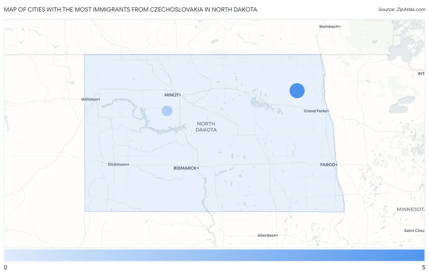 Cities with the Most Immigrants from Czechoslovakia in North Dakota Map