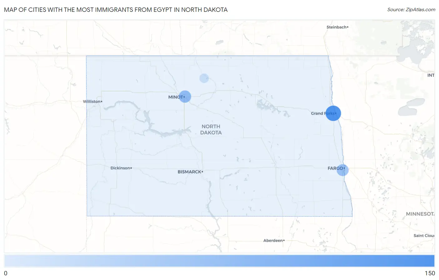 Cities with the Most Immigrants from Egypt in North Dakota Map