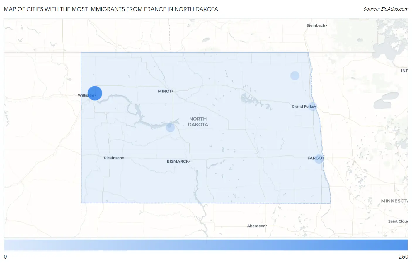 Cities with the Most Immigrants from France in North Dakota Map
