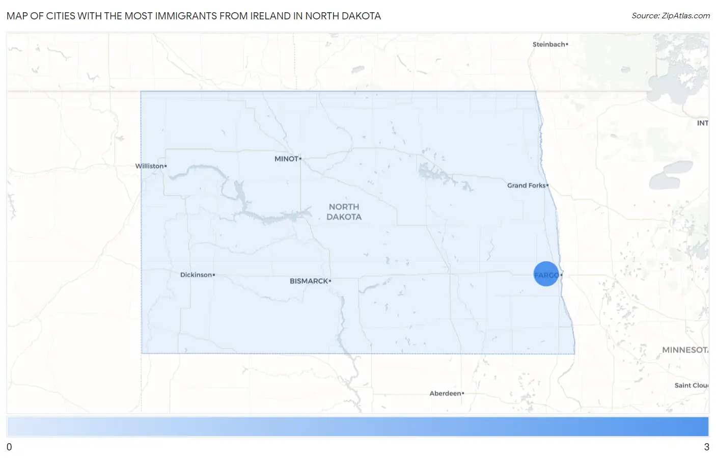 Cities with the Most Immigrants from Ireland in North Dakota Map