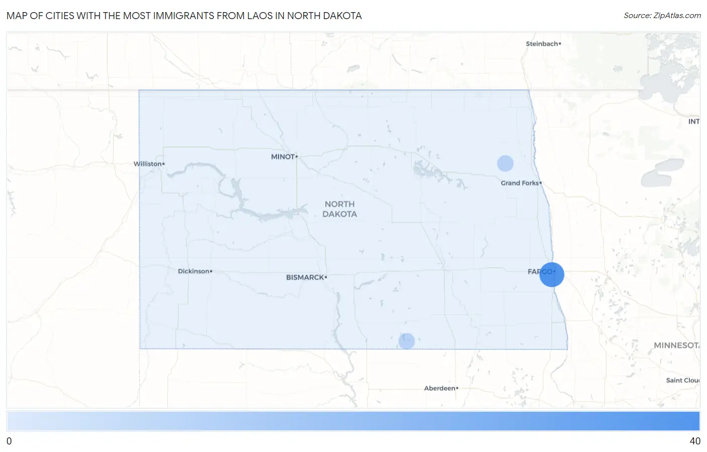 Cities with the Most Immigrants from Laos in North Dakota Map
