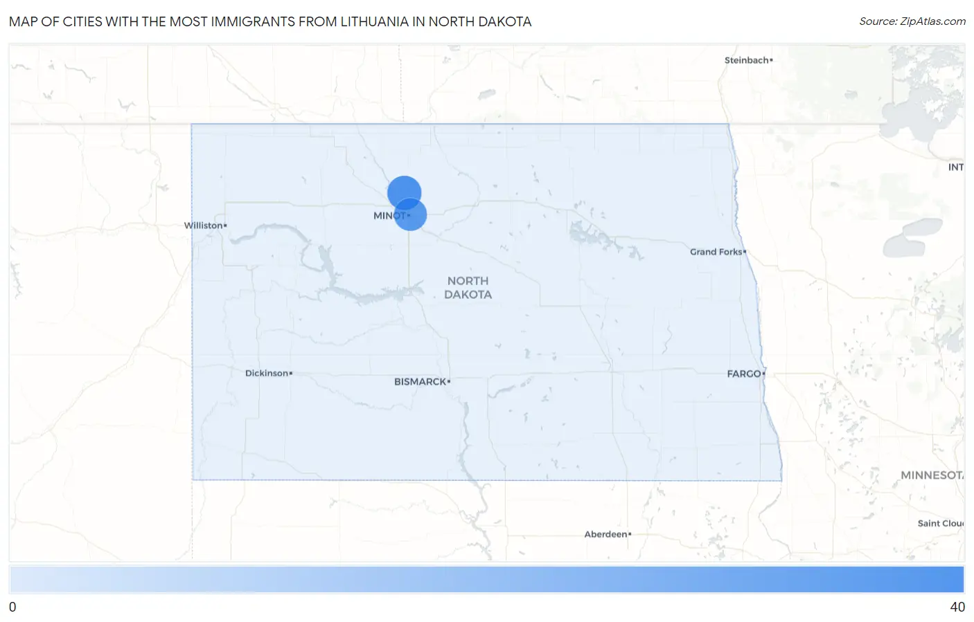 Cities with the Most Immigrants from Lithuania in North Dakota Map