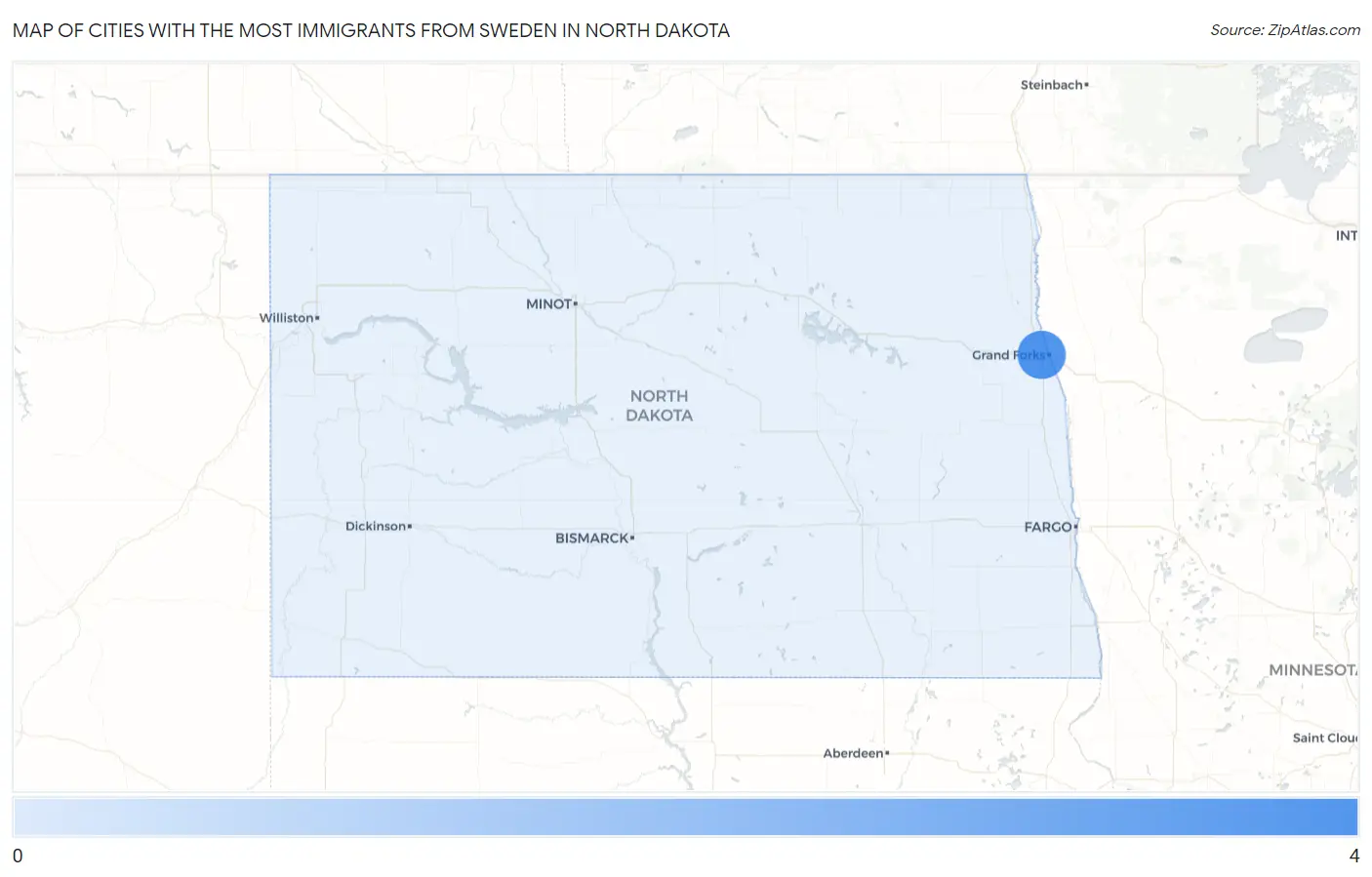 Cities with the Most Immigrants from Sweden in North Dakota Map
