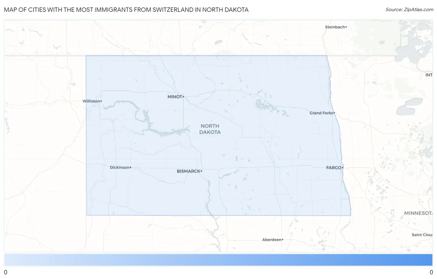 Cities with the Most Immigrants from Switzerland in North Dakota Map
