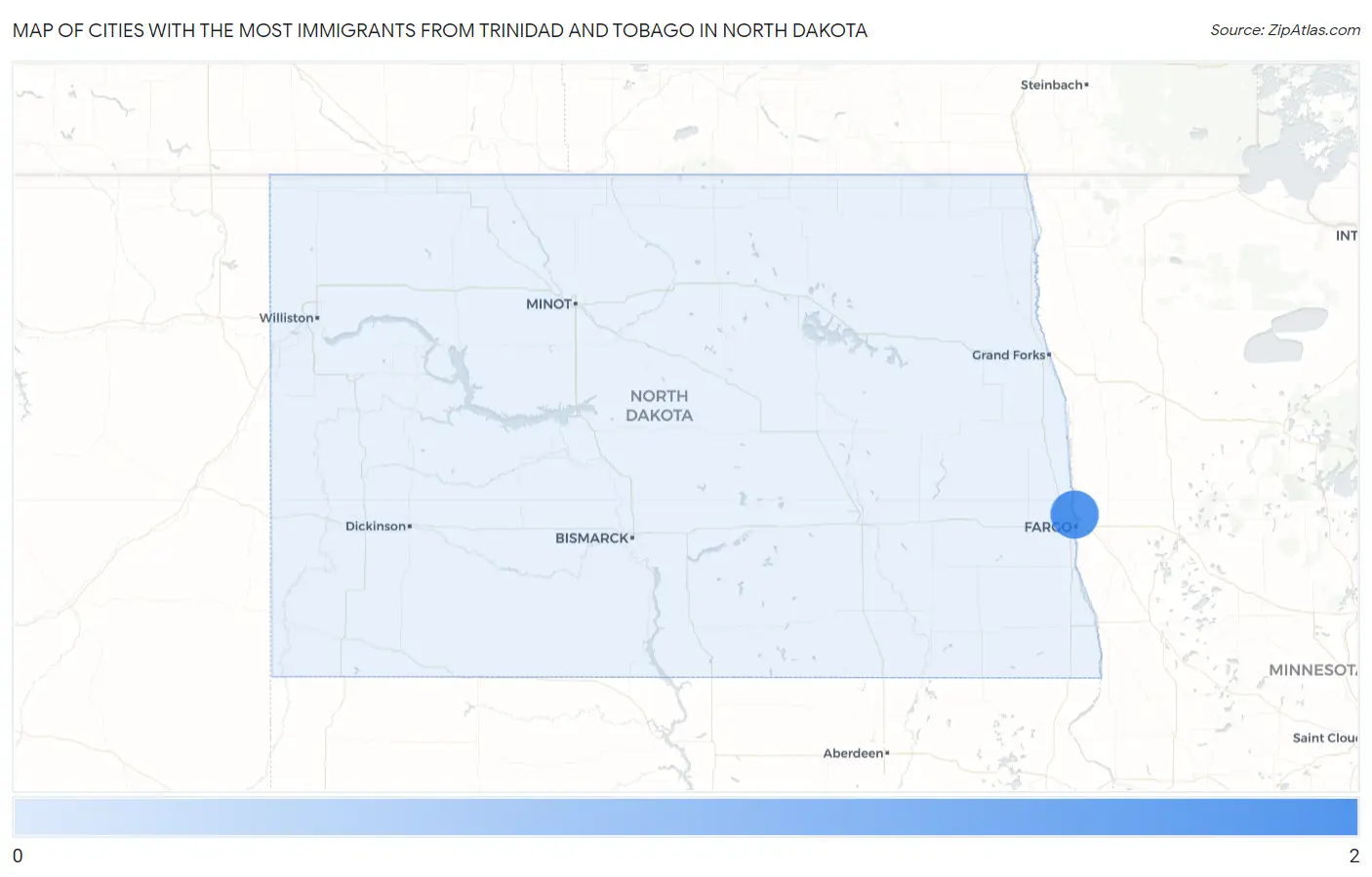 Cities with the Most Immigrants from Trinidad and Tobago in North Dakota Map