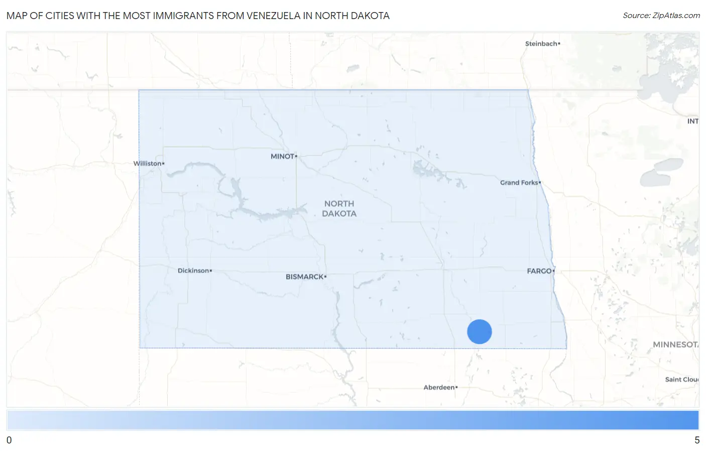 Cities with the Most Immigrants from Venezuela in North Dakota Map