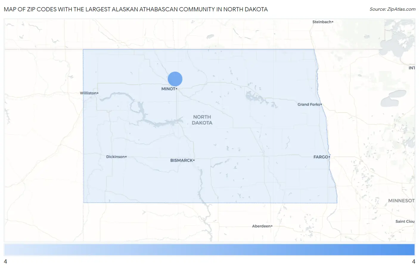 Zip Codes with the Largest Alaskan Athabascan Community in North Dakota Map