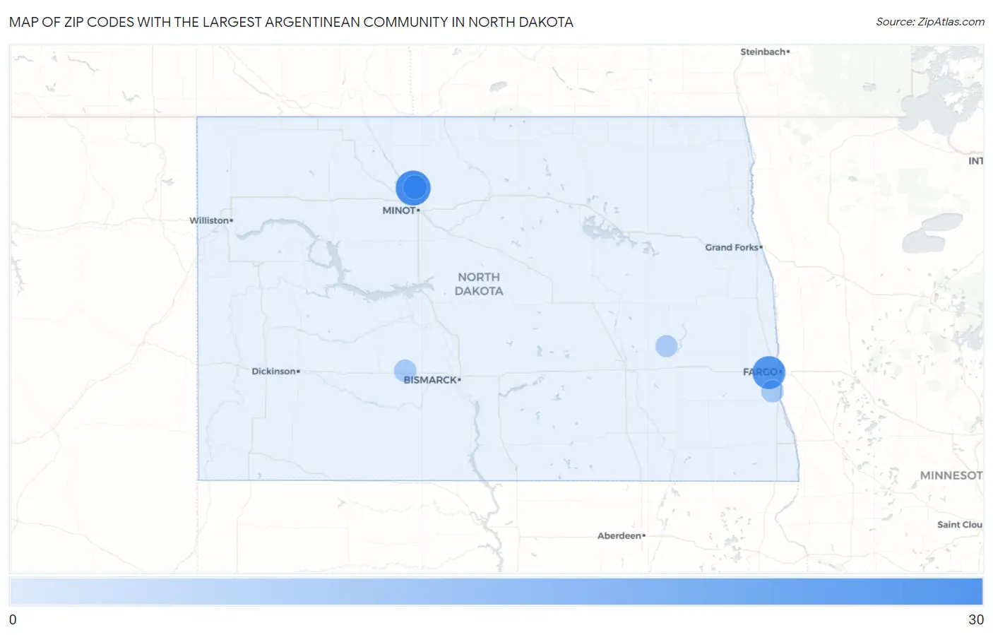 Zip Codes with the Largest Argentinean Community in North Dakota Map