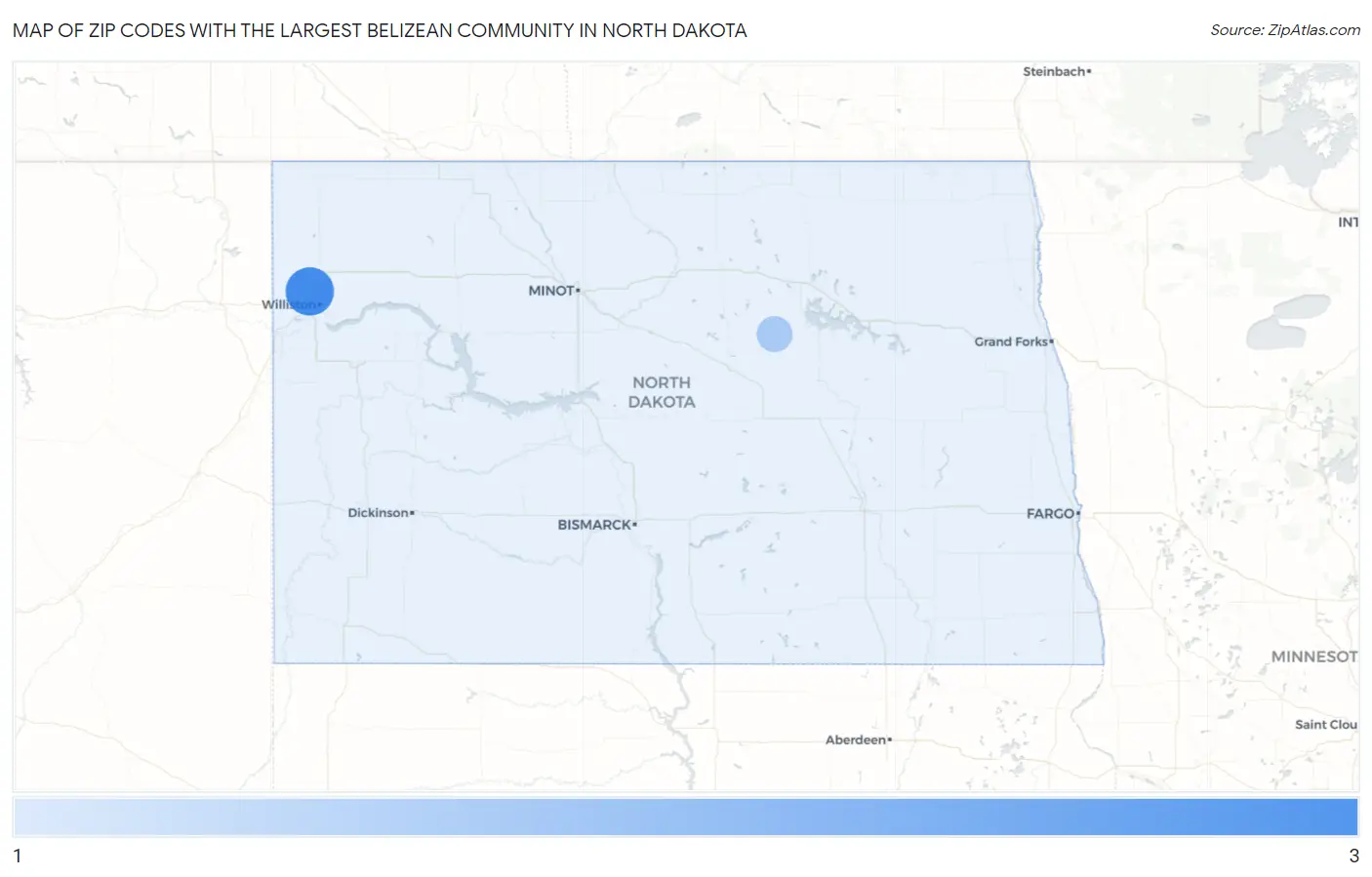 Zip Codes with the Largest Belizean Community in North Dakota Map