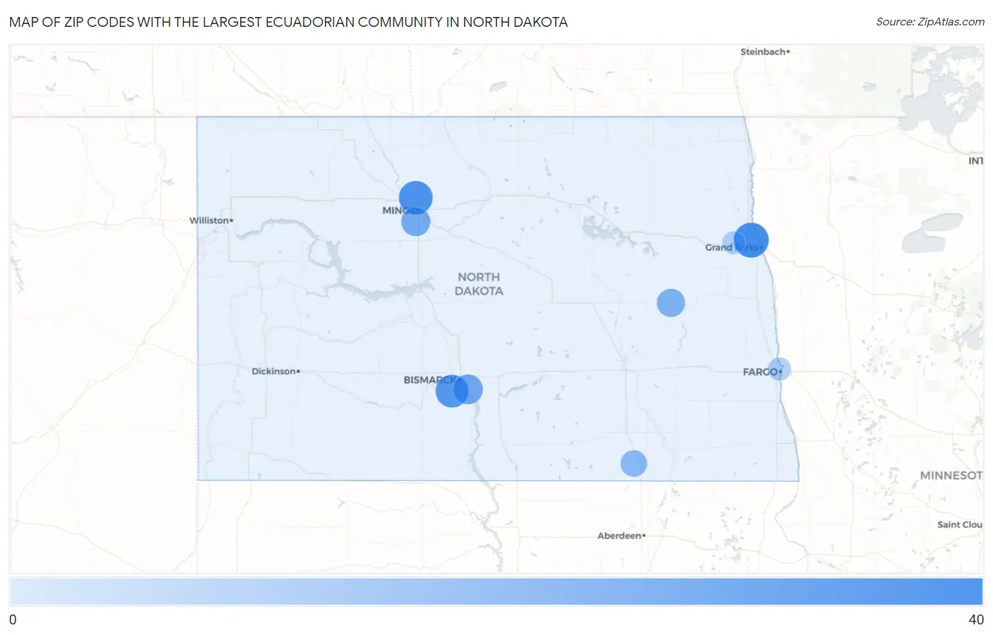 Zip Codes with the Largest Ecuadorian Community in North Dakota Map