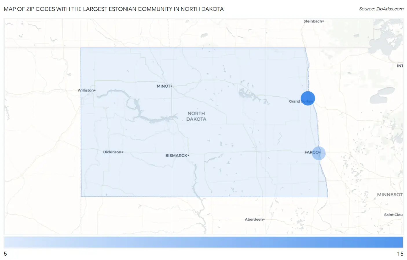Zip Codes with the Largest Estonian Community in North Dakota Map