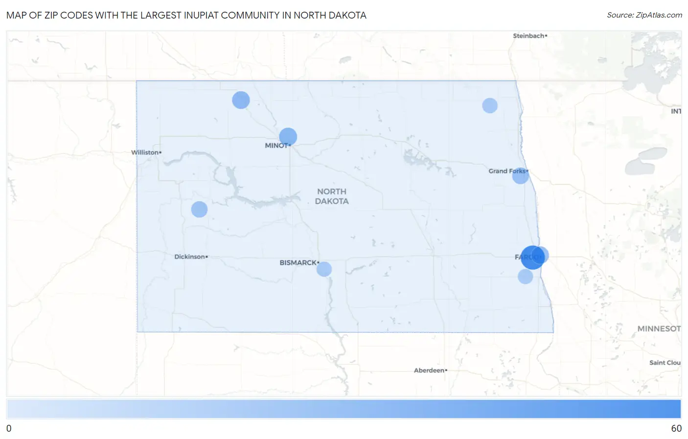 Zip Codes with the Largest Inupiat Community in North Dakota Map