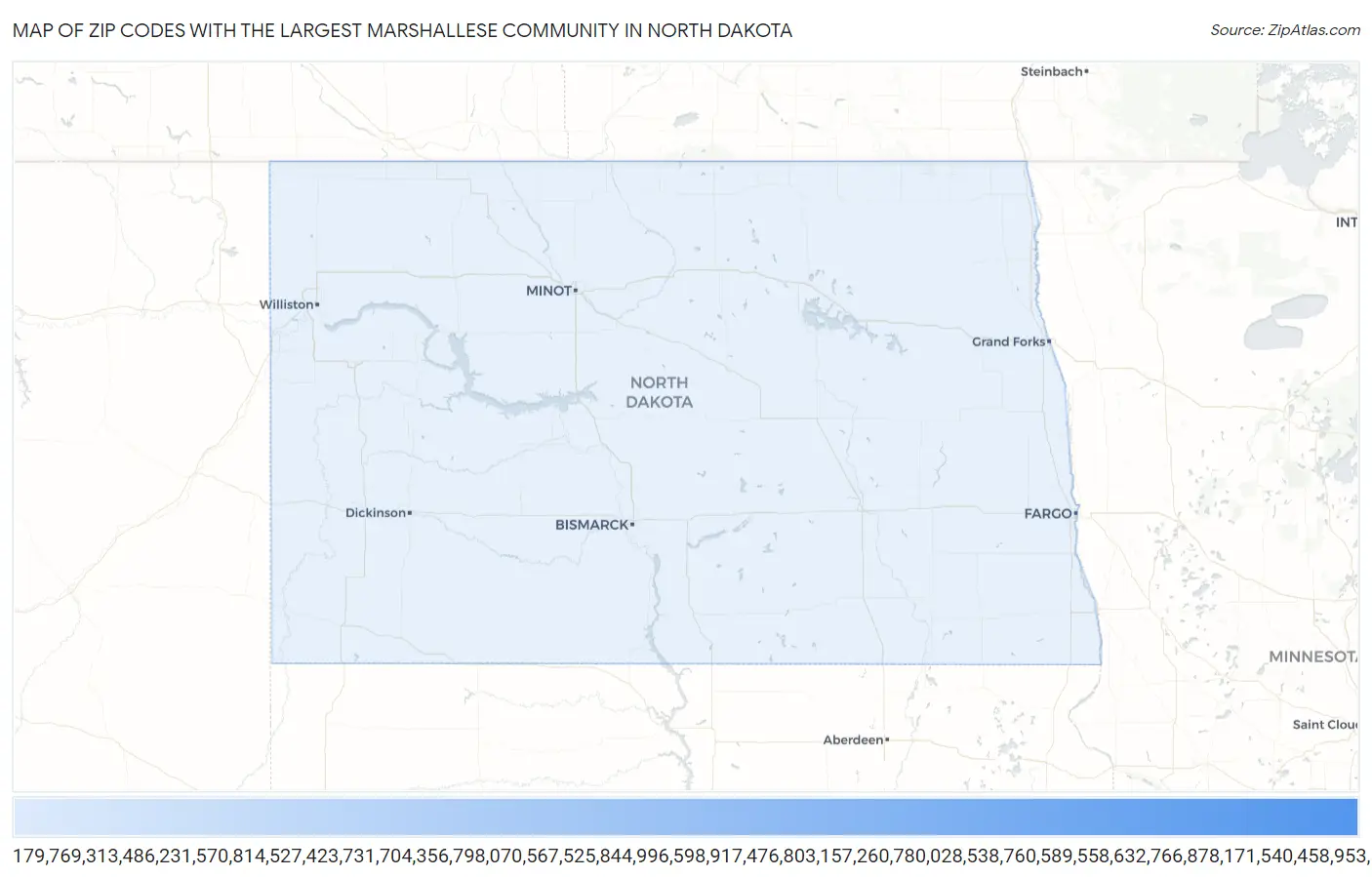 Zip Codes with the Largest Marshallese Community in North Dakota Map