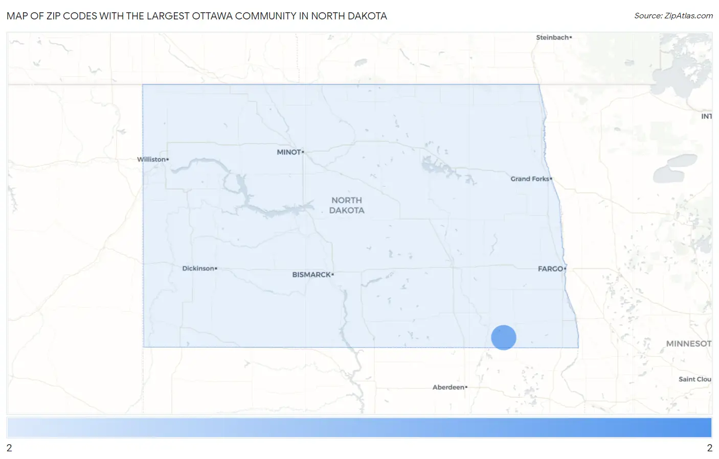 Zip Codes with the Largest Ottawa Community in North Dakota Map