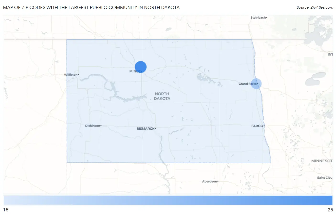 Zip Codes with the Largest Pueblo Community in North Dakota Map