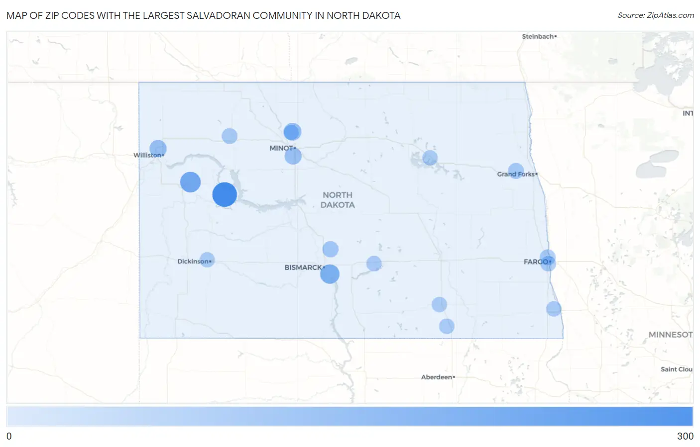 Zip Codes with the Largest Salvadoran Community in North Dakota Map