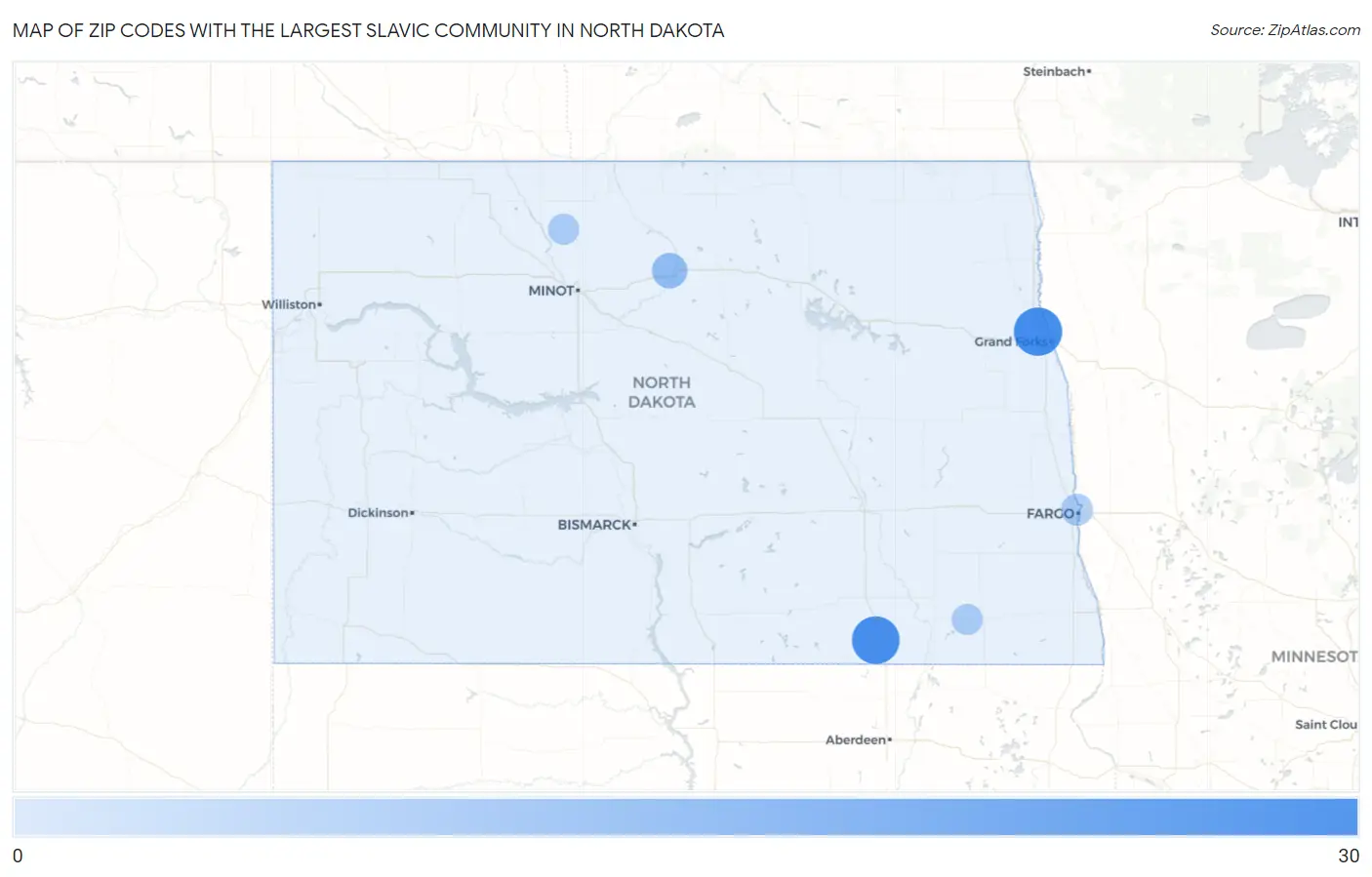 Zip Codes with the Largest Slavic Community in North Dakota Map