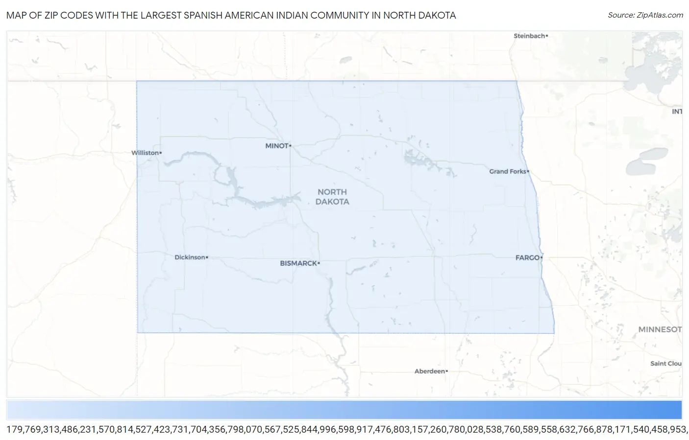 Zip Codes with the Largest Spanish American Indian Community in North Dakota Map