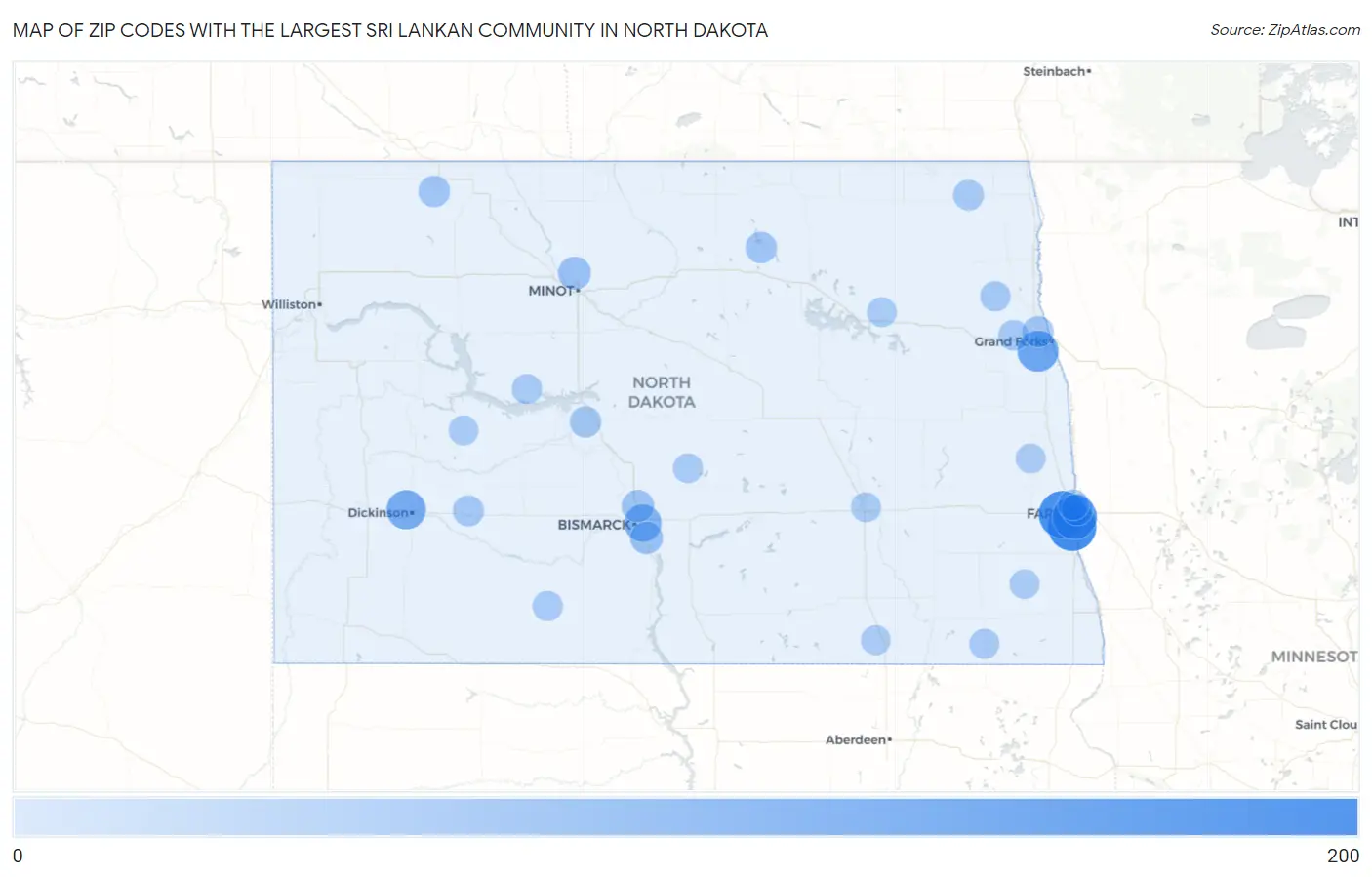 Zip Codes with the Largest Sri Lankan Community in North Dakota Map