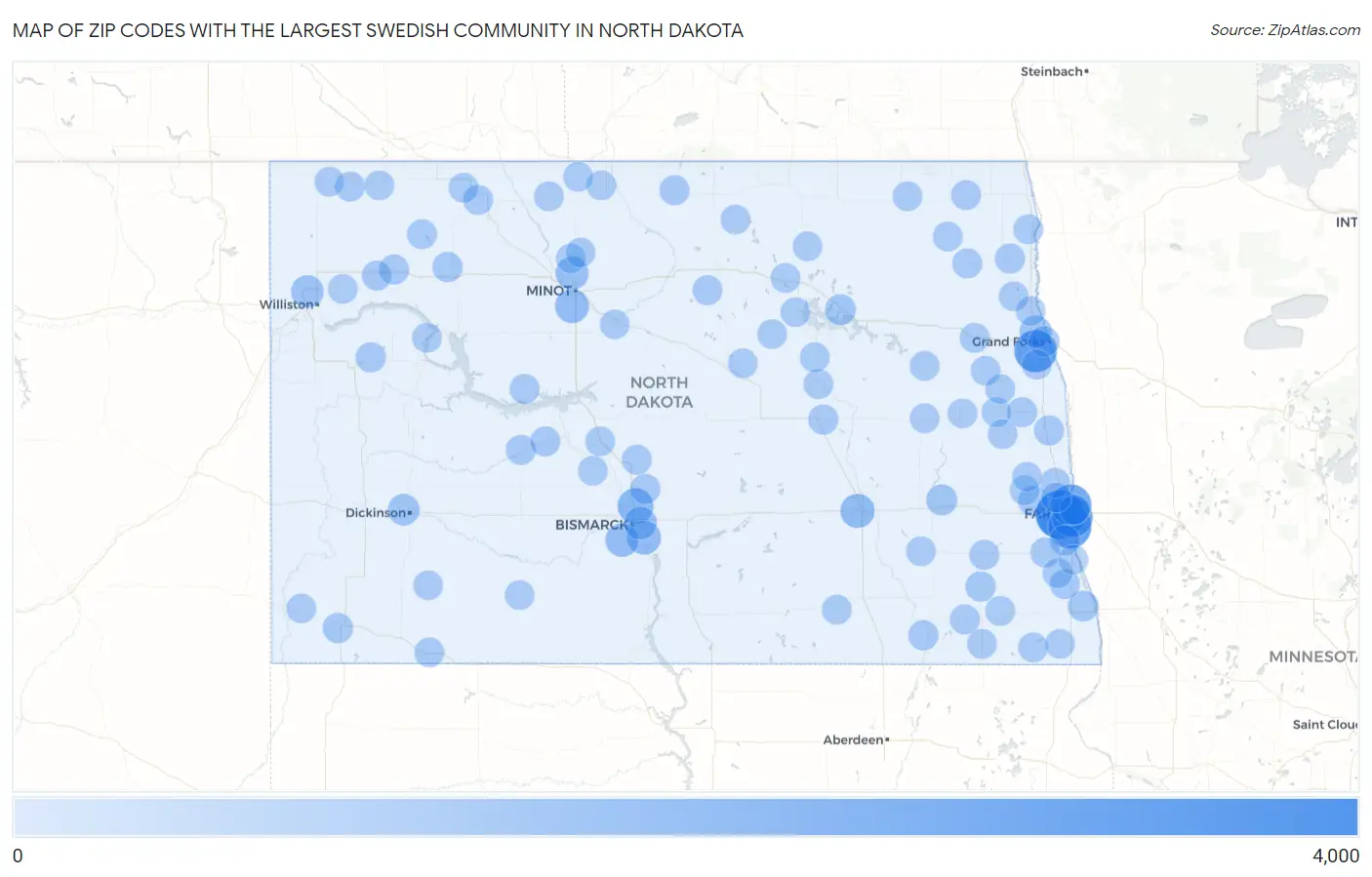 Zip Codes with the Largest Swedish Community in North Dakota Map