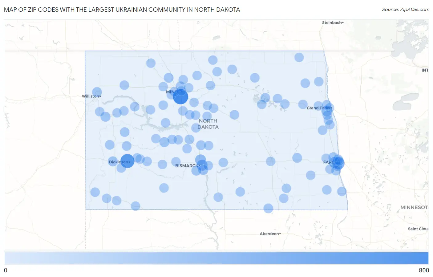 Zip Codes with the Largest Ukrainian Community in North Dakota Map
