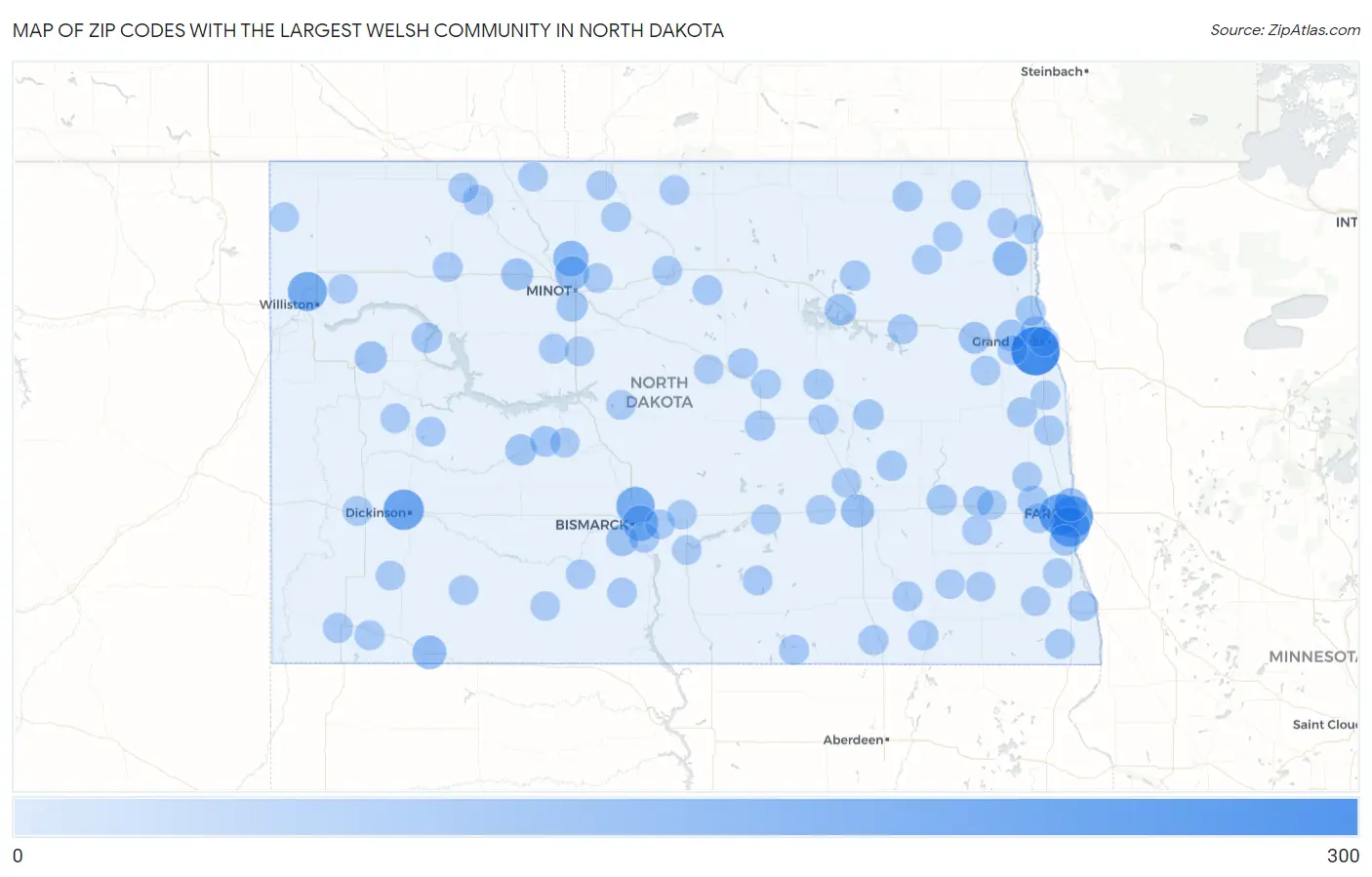 Zip Codes with the Largest Welsh Community in North Dakota Map