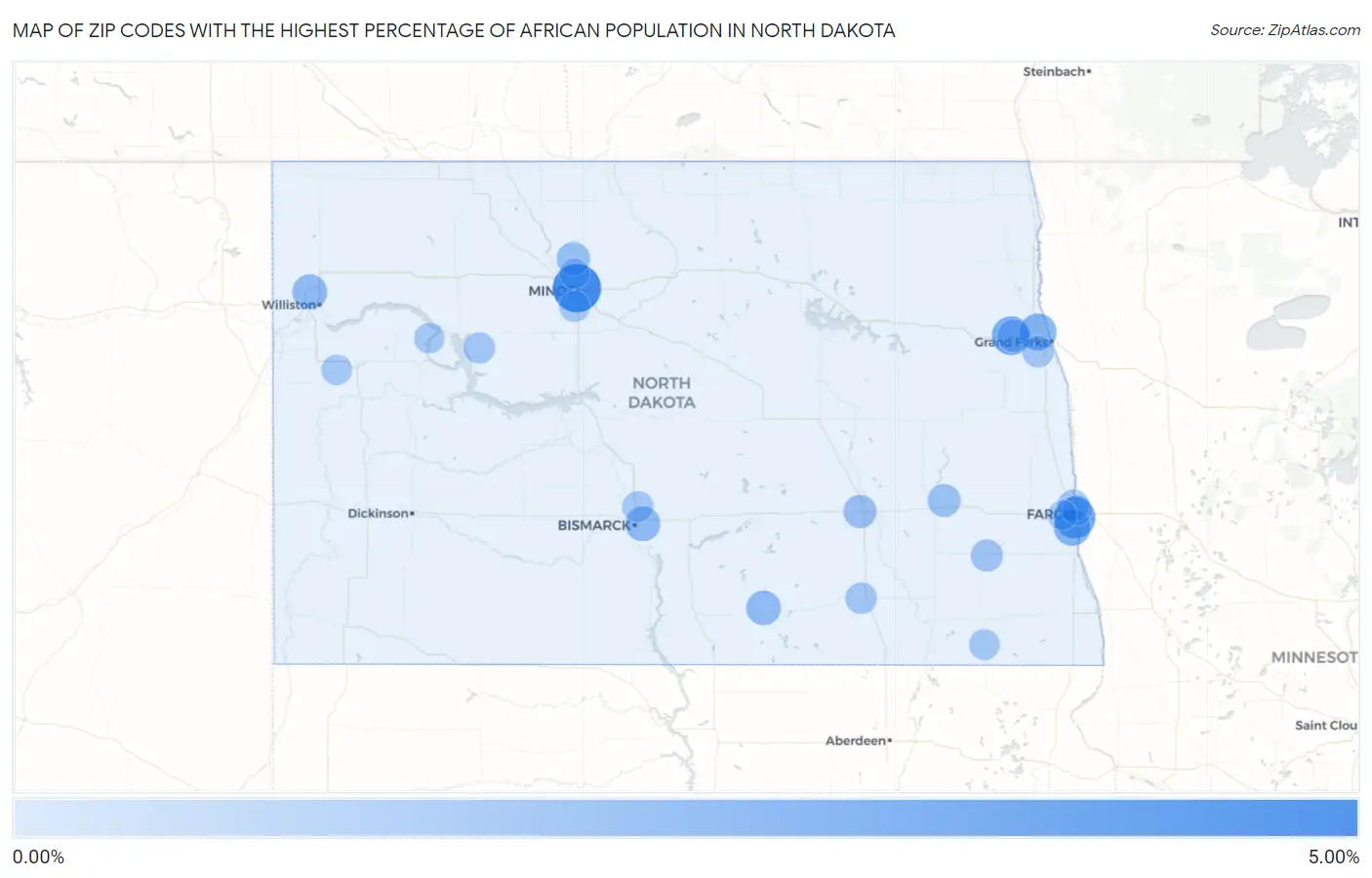 Zip Codes with the Highest Percentage of African Population in North Dakota Map