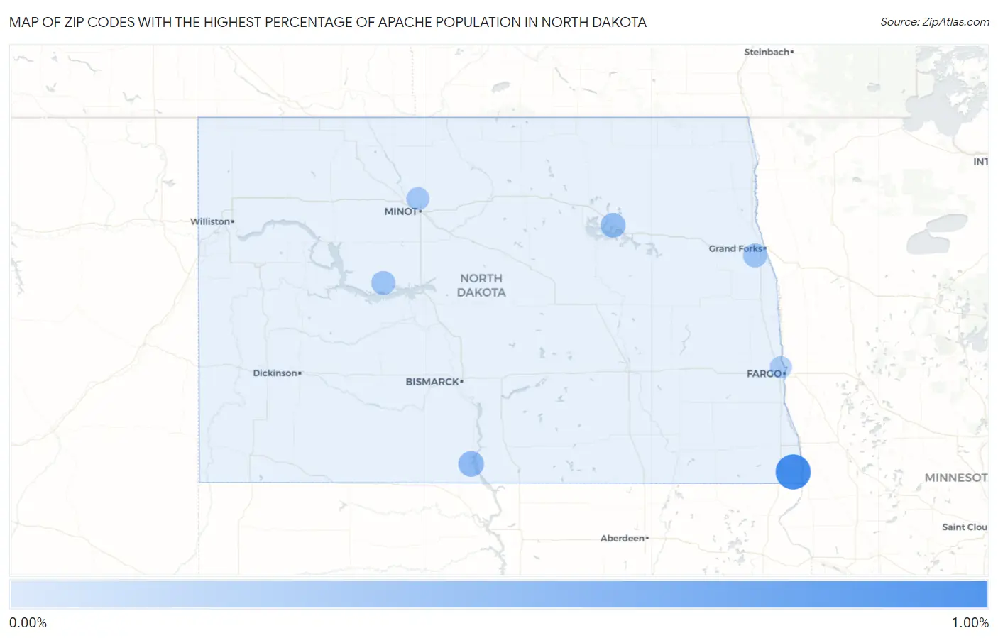 Zip Codes with the Highest Percentage of Apache Population in North Dakota Map