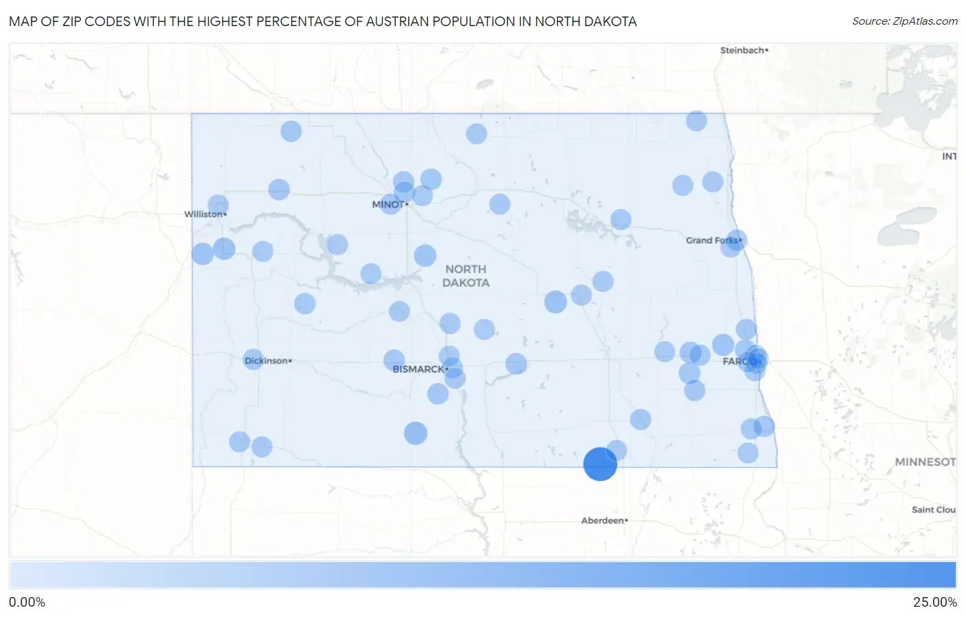Zip Codes with the Highest Percentage of Austrian Population in North Dakota Map