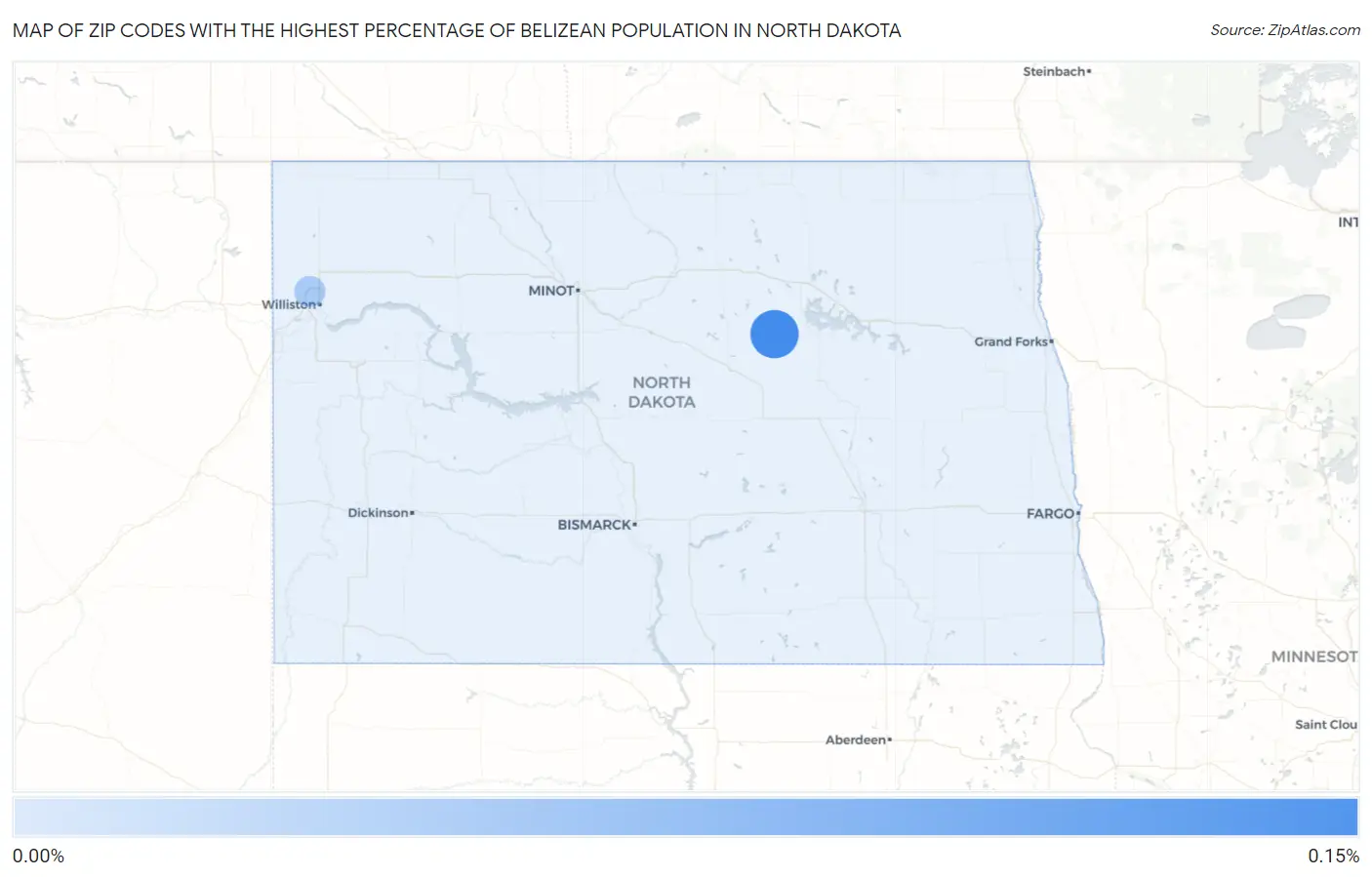 Zip Codes with the Highest Percentage of Belizean Population in North Dakota Map